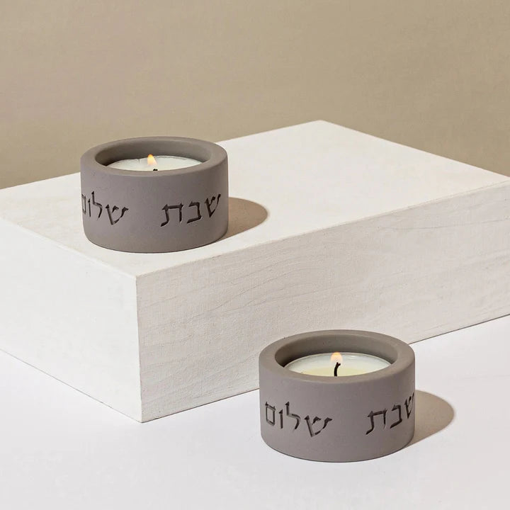 A pair of clean concrete candlesticks for sitting in classic shades - Concrete Flow Series 