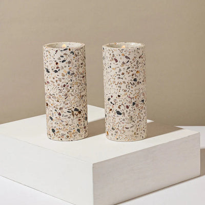 Candleholder designed for Shabbat made of rich terrazzo in luxurious colors, with "Shabbat Shalom" engraving - Terrazzo Series (Copy) 