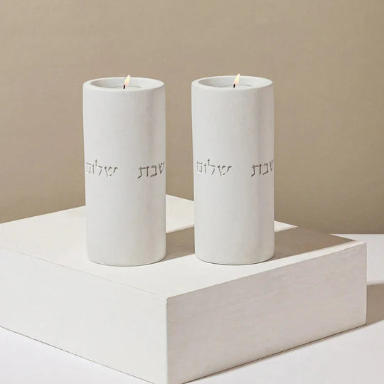 A Pair of Clean Concrete Candleholders for Sitting in Classic Shades - Concrete Flow Series (Copy) 