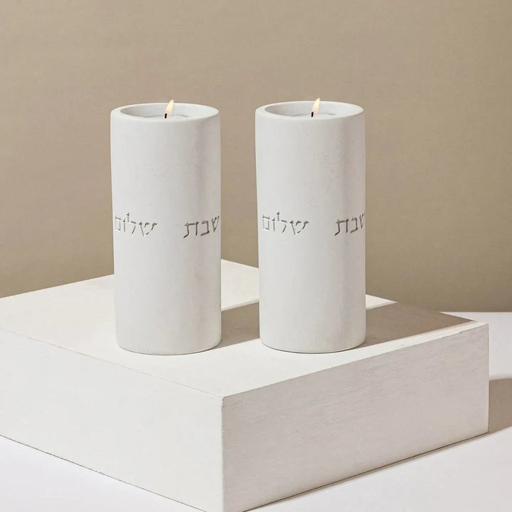 A pair of clean concrete candlehold for sitting in classic shades - Concrete Flow Series (Copy) 