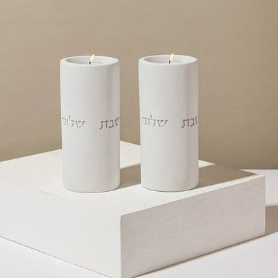 A pair of clean concrete candlehold for sitting in classic shades - Concrete Flow Series (Copy) 