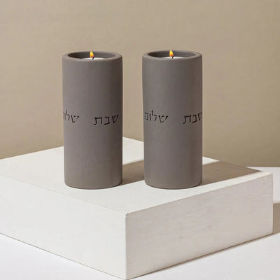 A Pair of Sleek Concrete Candlesticks in Timeless Classic Shades - Concrete Flow series 
