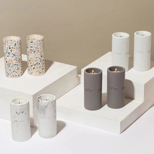 A Pair of Elegant Concrete Candlesticks in Classic Shades - Concrete Flow series 