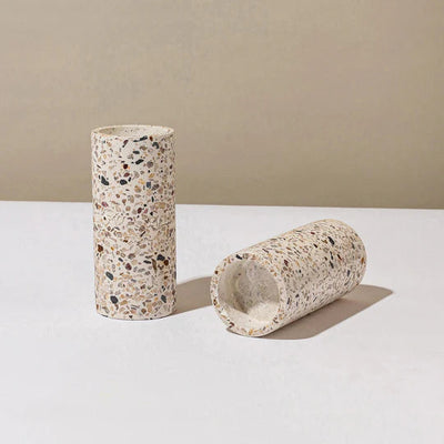 Set of terrazzo candlesticks for Shabbat with matching tray - Stone Glow Series 