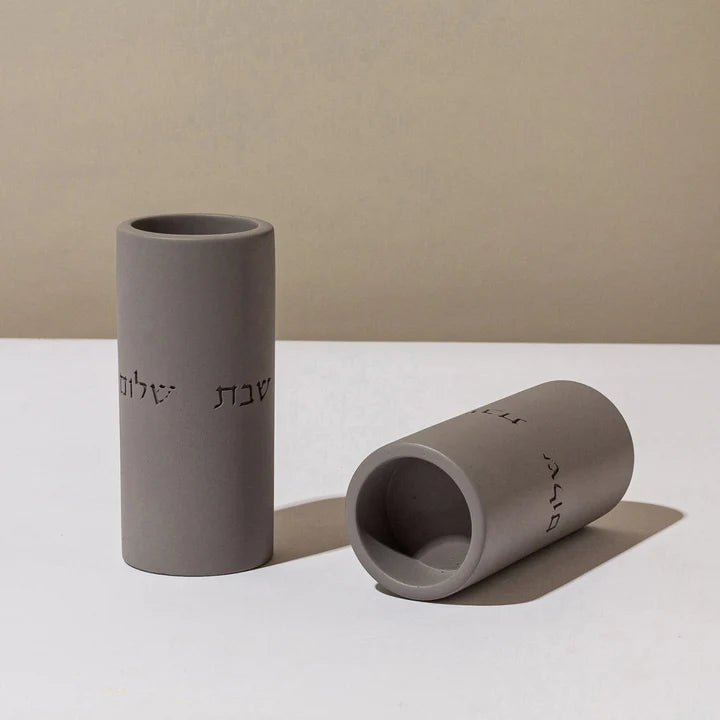A pair of clean concrete candleHolder for sitting in classic shades - Concrete Flow Series (Copy) 