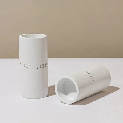 Shabbat candlestick set with a designed concrete tray and a candle lighting blessing engraved in concrete - Shabbat Loft Series (Copy) 