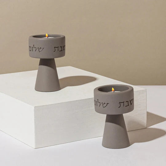 Classic set of Shabbat candlesticks and a designed concrete tray - Timeless Glow Series (Copy) 