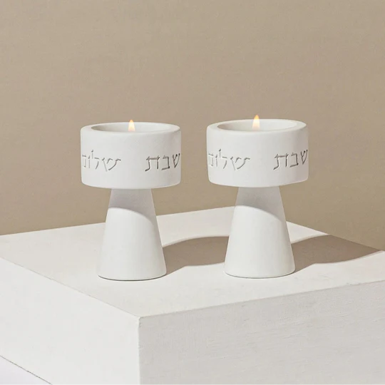 Set of Shabbat candlesticks with a designed concrete tray and candle lighting blessing - City Lights series (Copy) 