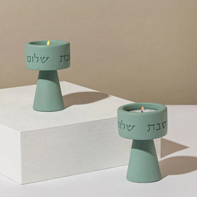 Set of modern white concrete Shabbat candleHolder – Solura Series (Copy)  Mint