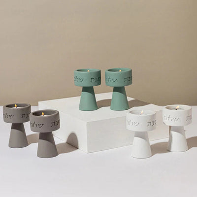 Elegant Shabbat Candlestick Set with Modern Concrete Tray and Blessing - City Lights series (Copy) 