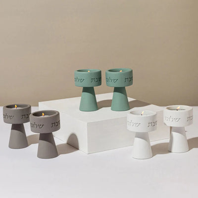 Set of Shabbat candleholder with a designed concrete tray and candle lighting blessing - City Lights Series (Copy) 