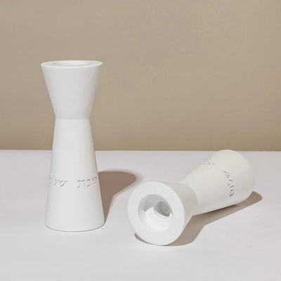 A pair of clean concrete Sabbath Candleholders in classic shades - Aura series 