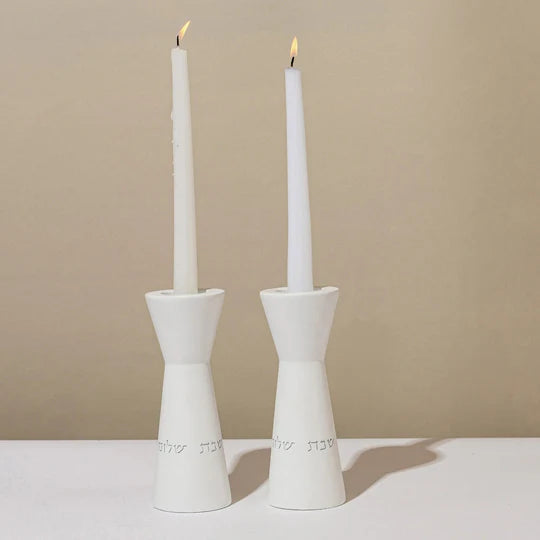 Set of tall natural concrete candlesticks with a blessing for women of valor - Crown of Light Series (Copy) 