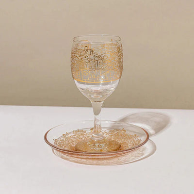 Luxurious glass Kiddush cup with Jerusalem as a backdrop - Glass & Gold model (Copy)  Gold
