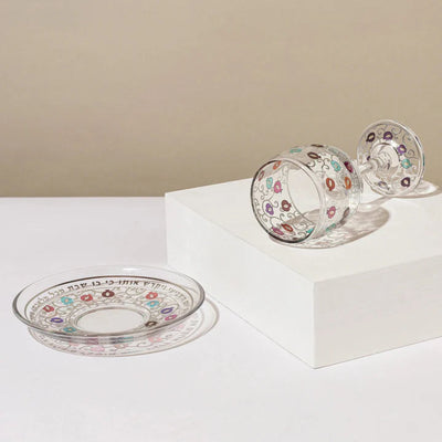 Glass Kiddush cup with a luxurious pomegranate design and silver engraving - Glass & Pomegranate model 