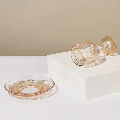 Luxurious glass Kiddush cup with Jerusalem as a backdrop - Glass & Gold model (Copy) 