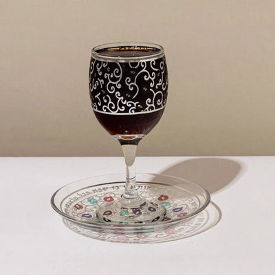 Glass Kiddush cup with a luxurious pomegranate design and silver engraving - Glass & Pomegranate model 