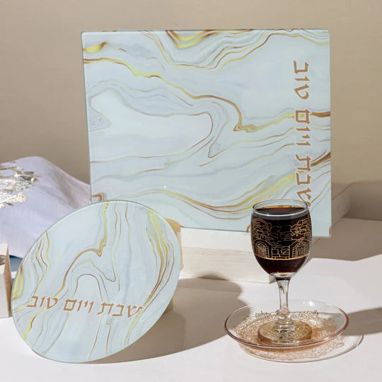 Elegant Glass Trivet with Marble and Gold Accents - Marble Gold Series 