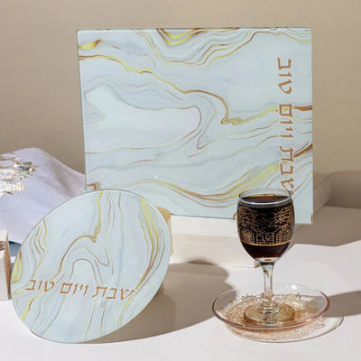 Elegant Glass Trivet with Marble and Gold Accents - Marble Gold Series 