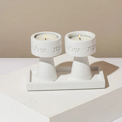 Classic set of Shabbat candlesticks and a designed concrete tray - Timeless Glow Series (Copy) 