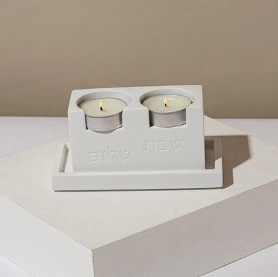 Set of candlesticks for Shabbat with an elegant concrete tray - Solid Elegance Series (Copy)  White