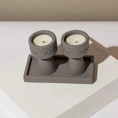Classic set of Shabbat candlesticks and a designed concrete tray - Timeless Glow Series (Copy) 