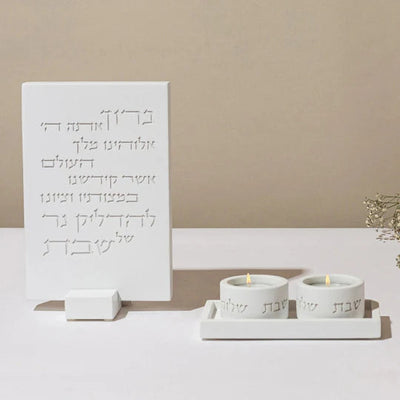 Set of candlesticks designed to sit on a modern concrete tray with a candle lighting blessing - Urban Blessings Series (Copy)  White