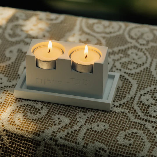 Elegant Shabbat Candlesticks Set with Concrete Tray - Solid Elegance Series 