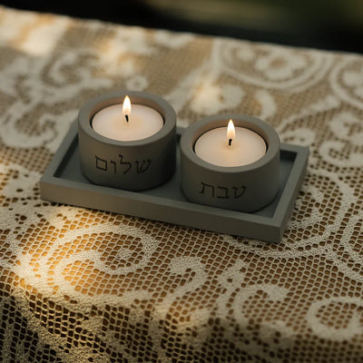 A pair of clean concrete candleholder for sitting in classic shades - Concrete Flow Series (Copy) 