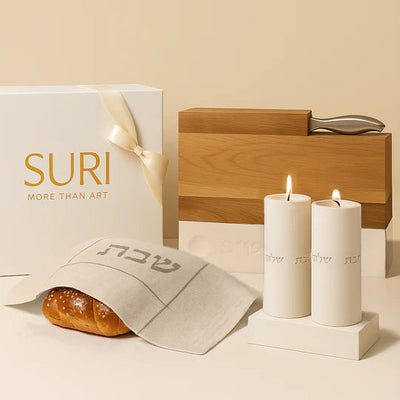 Shabbat set in a modern design – luxury and tradition in one package - Shabbat Harmony Series (Copy)  White / Classic set (pair of candlesticks + challa