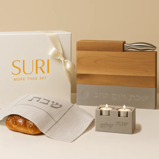 Modern Shabbat Collection Concrete candle holders & Challah Cover - Shabbat Harmony Series 