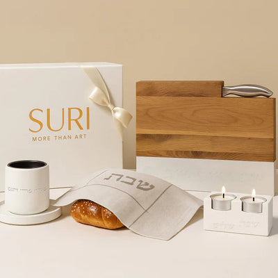 Elegant Kiddush Cup, Challah Tray, & Candle Holders Collection – Shabbat Harmony Set (Copy)  White / Full premium set (Kiddush cup + pair of ca