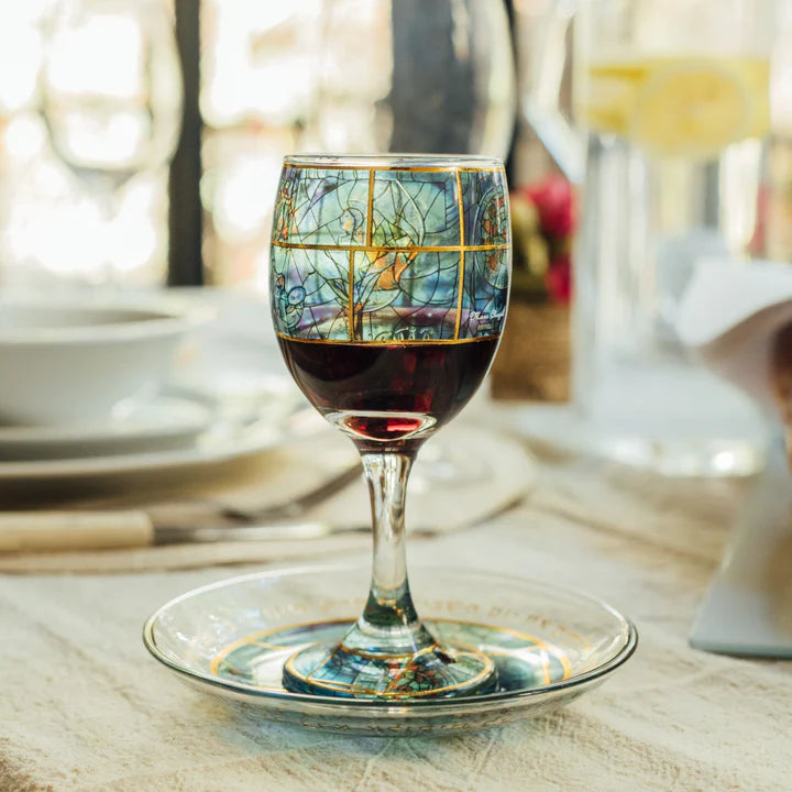 Glass Kiddush Cup with gold engraving in Chagall design, yellow color - Chagall Glass model (Copy) 