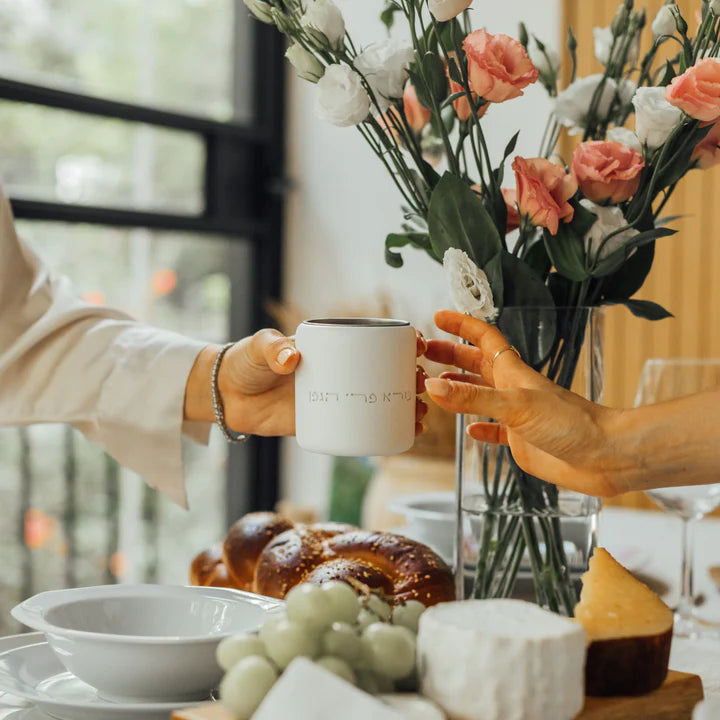Luxurious Shabbat gift set - designed candleHolder, a natural concrete Kiddush cup, an oak challah tray and a challah cover - Shabbat Harmony Series (Copy) 