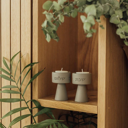 Classic set of Shabbat candlesticks and a designed concrete tray - Timeless Glow Series (Copy) 