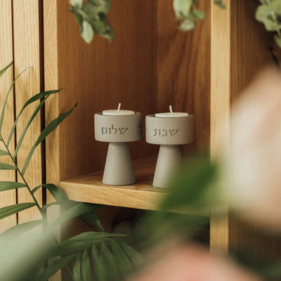 Classic set of Shabbat candlesticks and a designed concrete tray - Timeless Glow Series (Copy) 