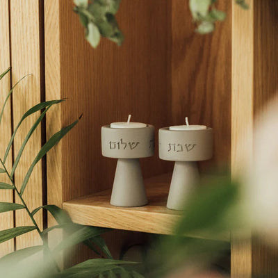 Elegant Shabbat Candlestick Set with Modern Concrete Tray and Blessing - City Lights series (Copy) 