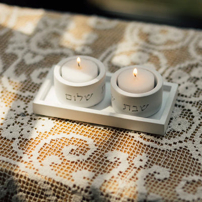 A pair of clean concrete candlehold for sitting in classic shades - Concrete Flow Series (Copy) 