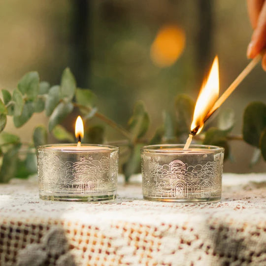 Jerusalem design glass candle holders in modern burnished colors of your choice - Jerusalem Glass series 