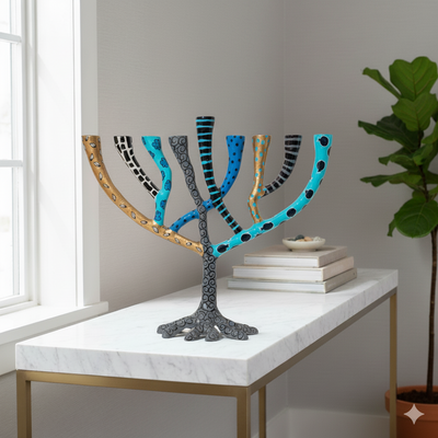 Luxury Decorative Painted Menorah, Handmade – The Wild Tree Series 