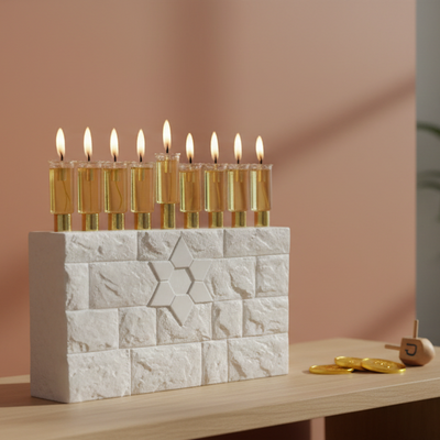 White Concrete Menorah with Elegant Star of David – COTEL Design 