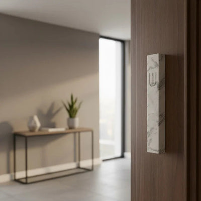 Timeless Mezuzah – Elegant Terrazzo Design in Soft Natural Tones 