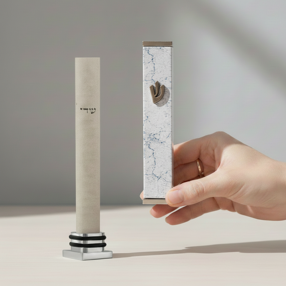 Candy Mezuzah – Sparkling Gray with Contemporary Lines 