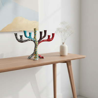 Handcrafted Menorah with Painted Details – Safari Style Series 