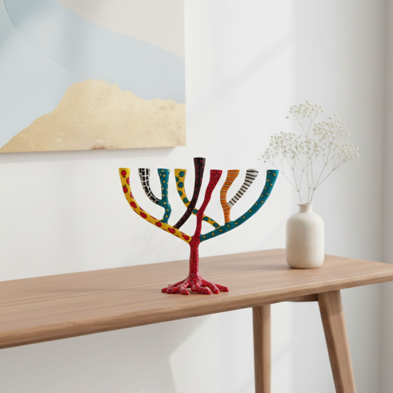 Luxury Decorative Painted Menorah, Handmade – The Wild Tree Series 