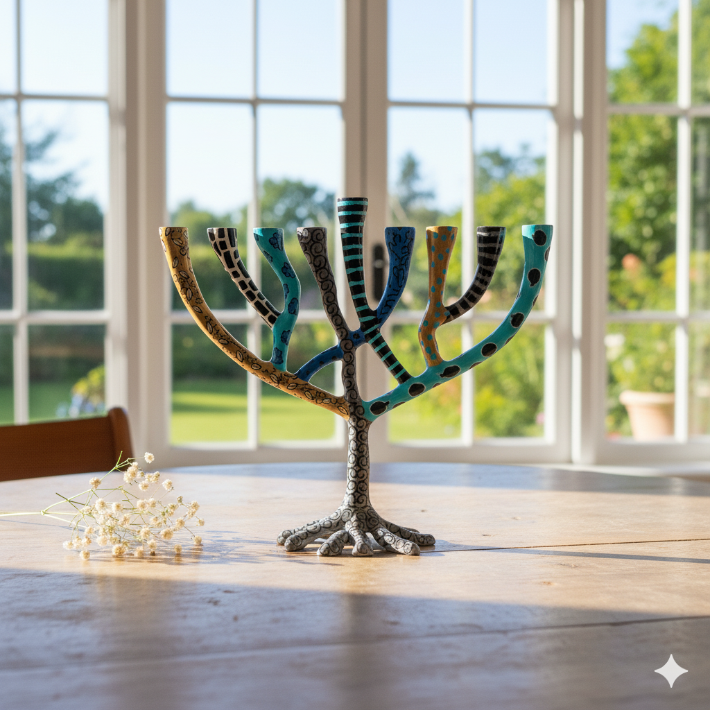 Luxury Decorative Painted Menorah, Handmade – The Wild Tree Series 