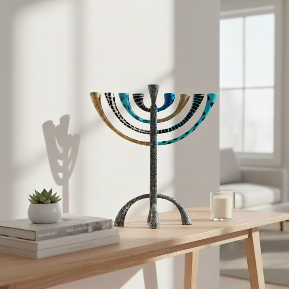 Luxury Hand-Crafted Enamel Chanukah Menorah – The Classic Premium Series 