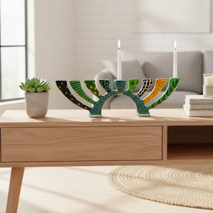 Artistic Hand-Painted Enamel Menorah – Twist Series 