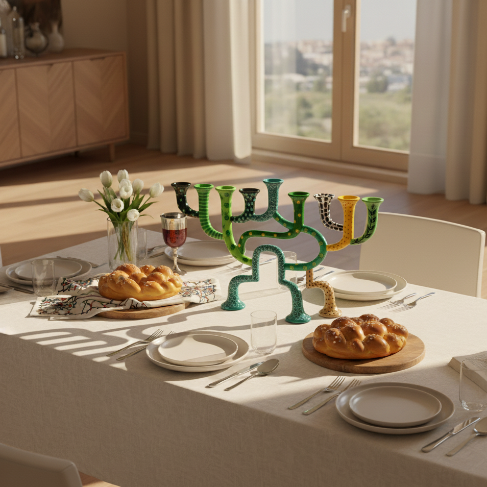 Hand-Painted Hanukkah Menorah with Modern Design – Loopa Series 