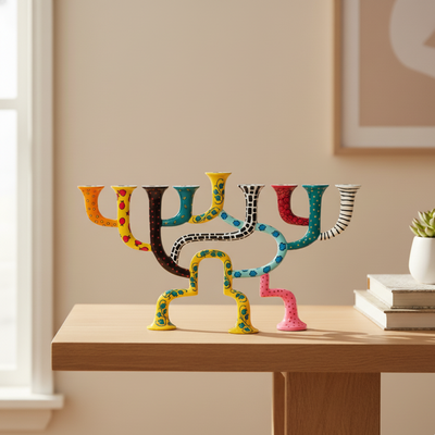 Hand-Painted Hanukkah Menorah with Modern Design – Loopa Series 